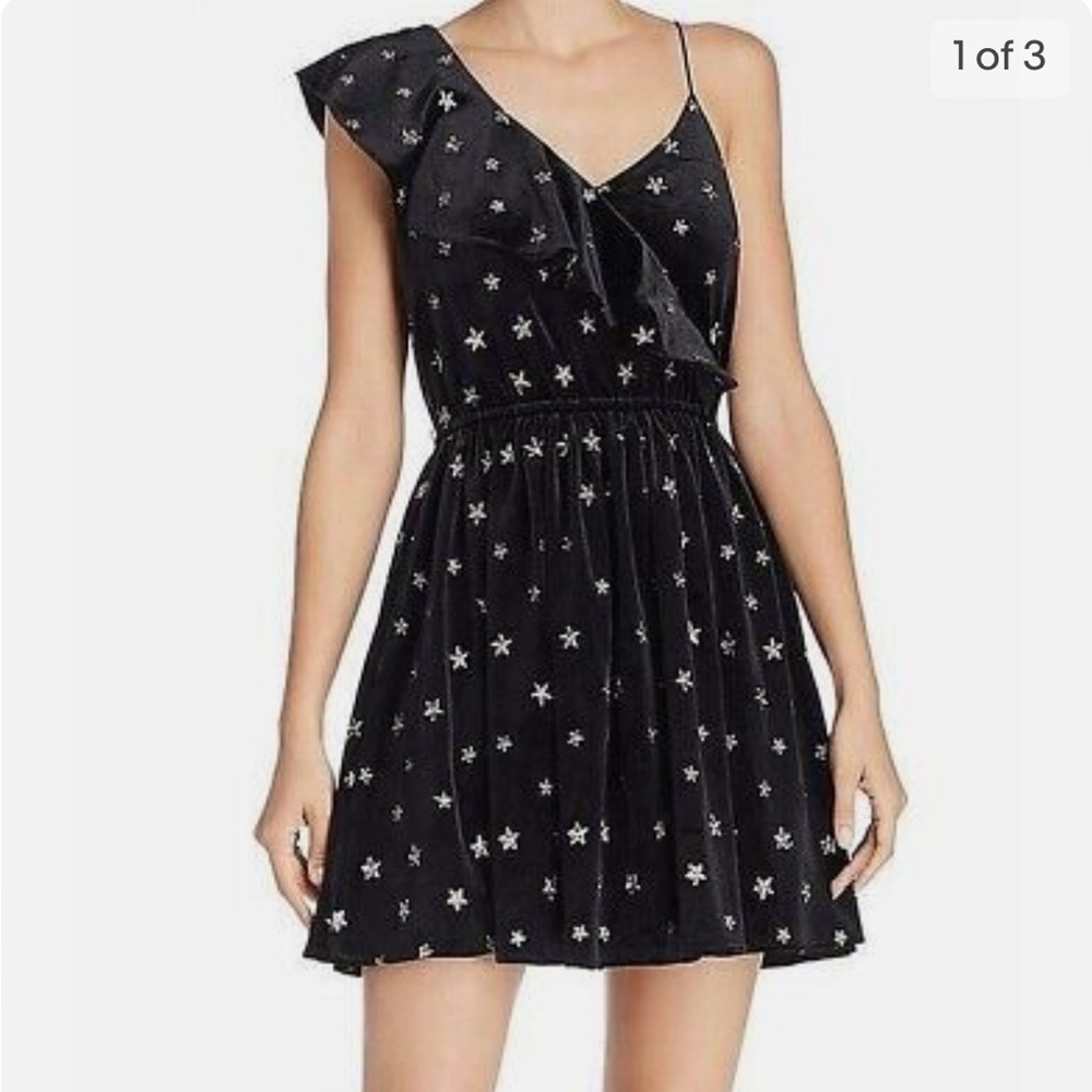 Aqua Velvet Embroidered Asymmetric Fit & Flare Dress